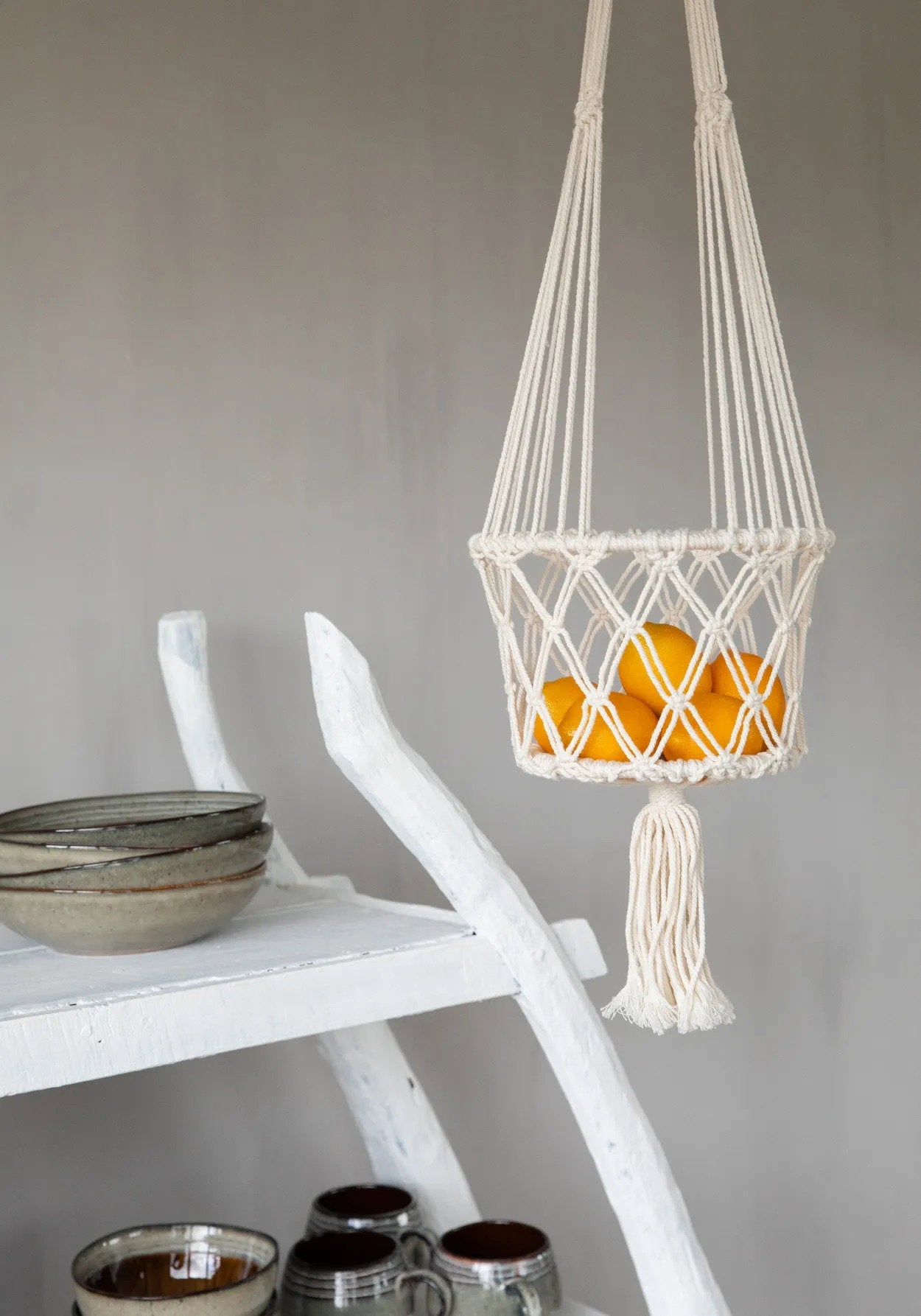 Suspension pour plante en macramé – Blanc L