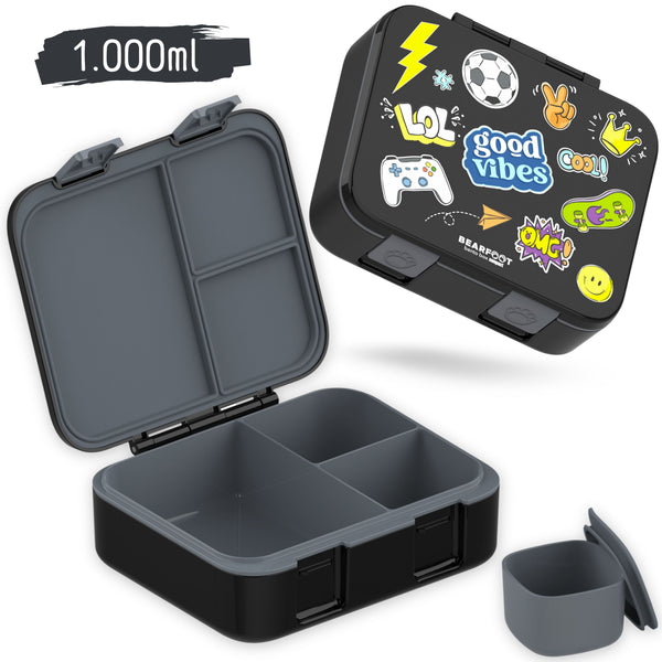 Lunch box with compartments, lightweight & leak-proof - Sticker black