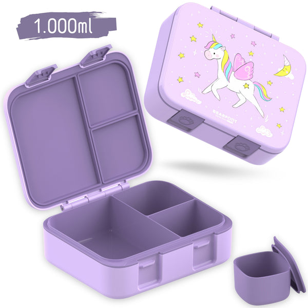 Compartmented lunch box, lightweight & leak-proof - Unicorn purple