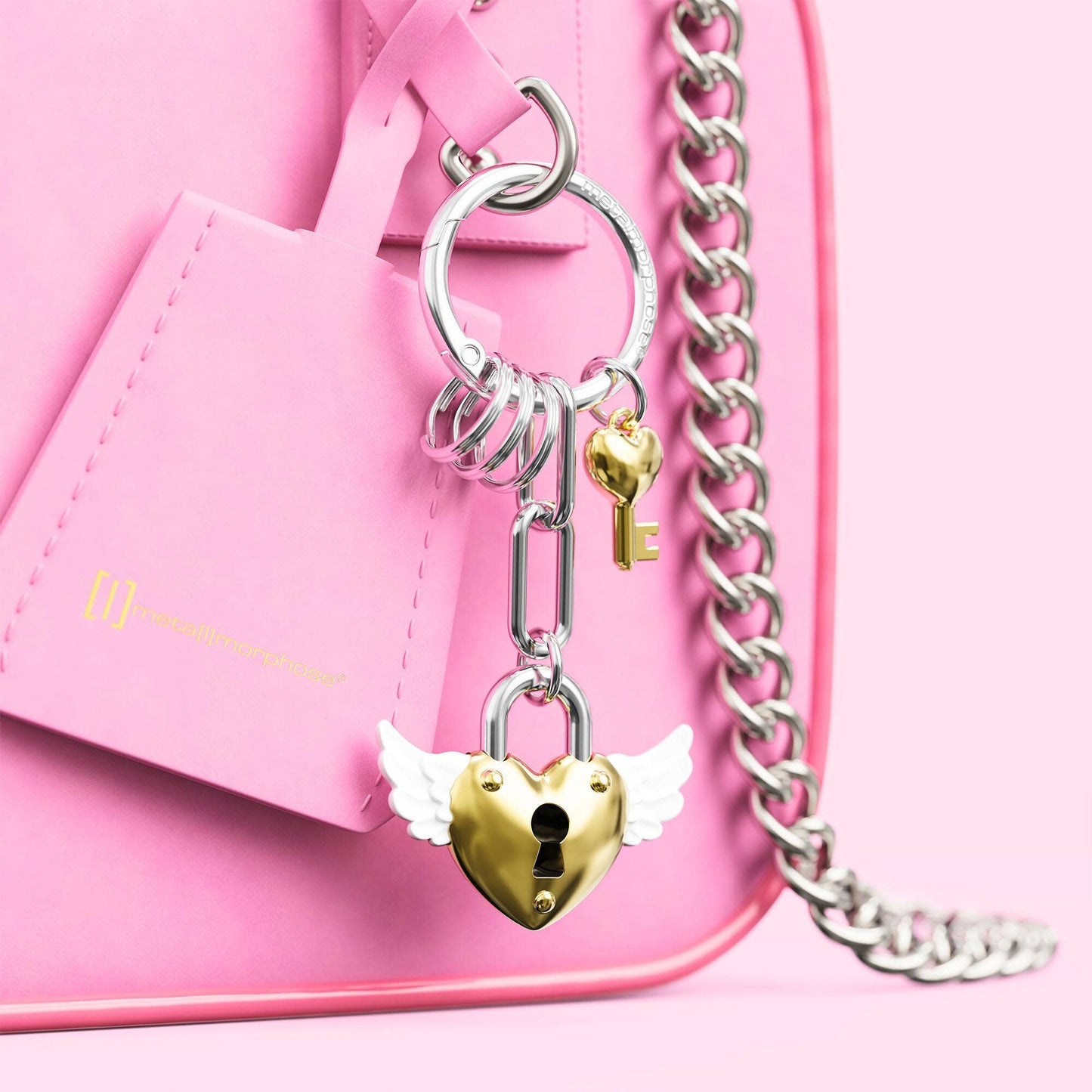 Gold Heart Padlock Charm Keychain