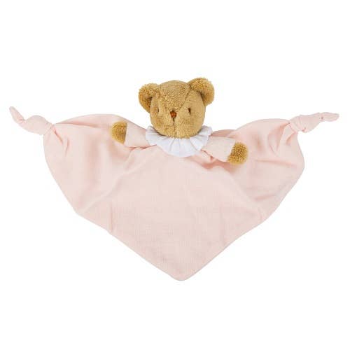 Ours Triangle Doudou Avec Hochet - Coton Bio Rose poudré
