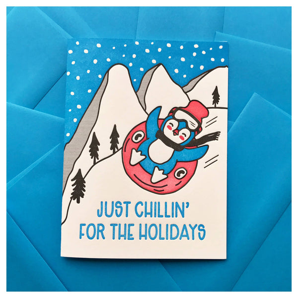 Penguin greeting card "Just Chillin' for the Holidays"