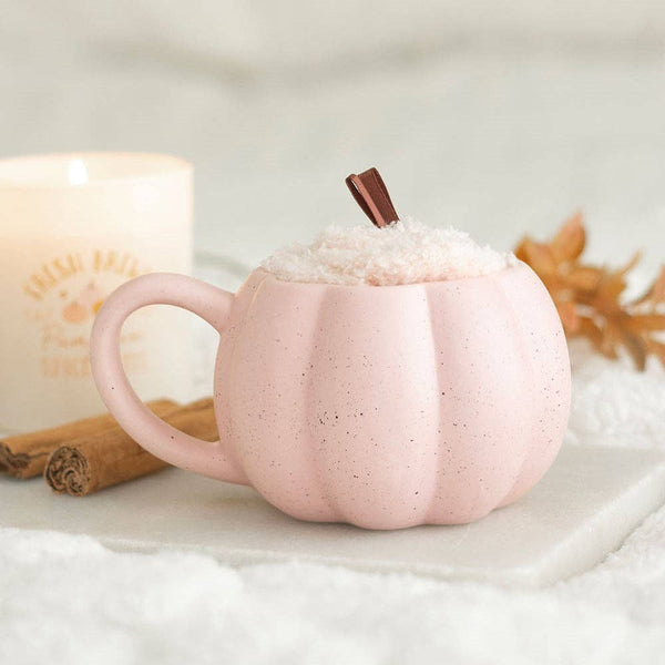 Pink Pumpkin Autumn Mug and Socks Set