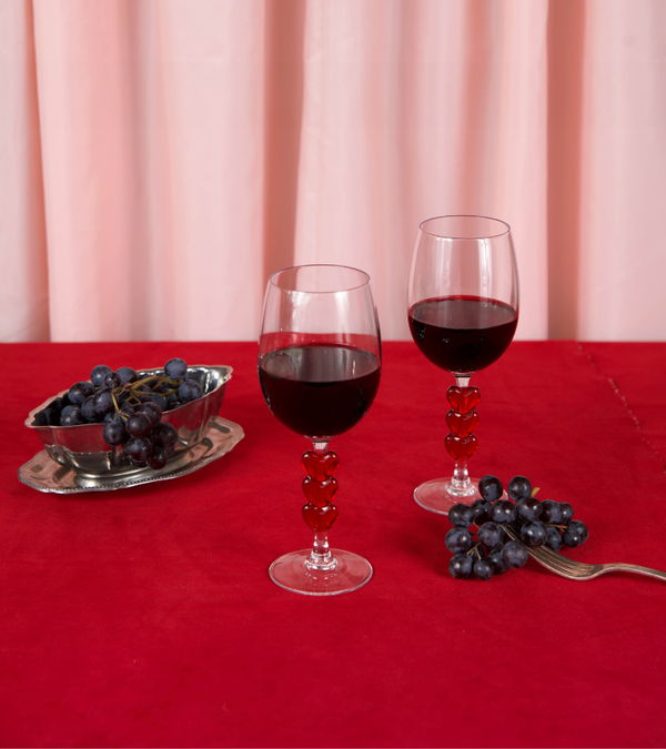 Set of two heart wine glasses