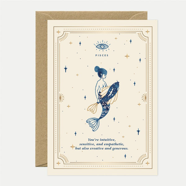 Pisces - Carte de voeux - Feuille dorée