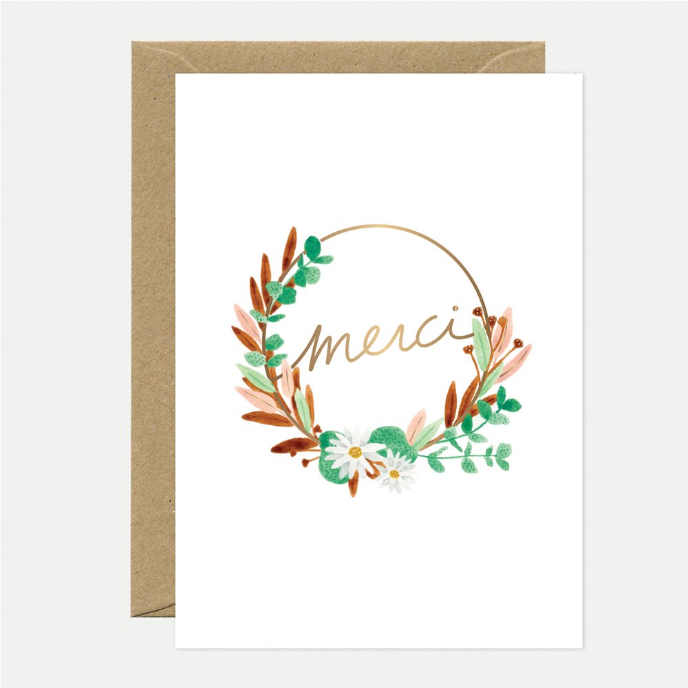 Merci couronne - Carte de remerciement - Feuille dorée
