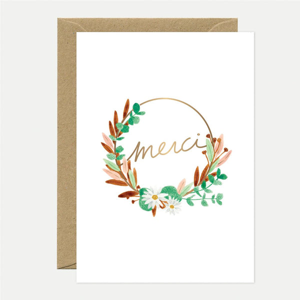 Merci couronne - Carte de remerciement - Feuille dorée