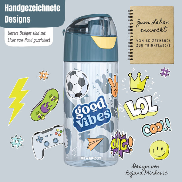 Kids' Water Bottle Lightweight Water Bottle - Blue Stickers