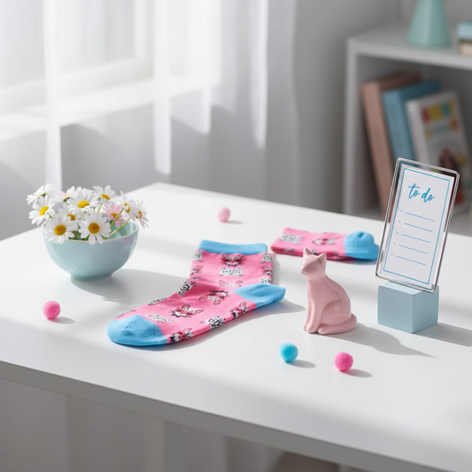 Pink Cat Socks with Glasses