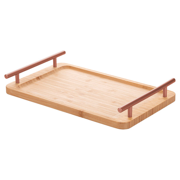 BAMBOO TRAY WITH ROSE GOLD HANDLES 33X20X5CM - 2188497