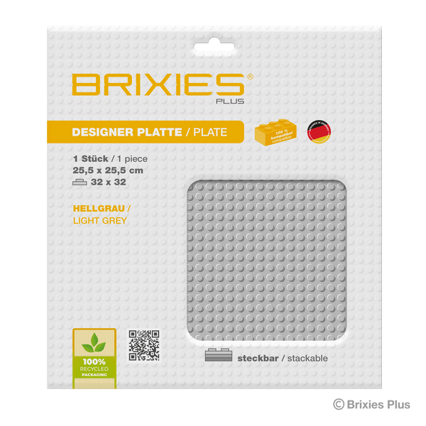 BRIXIES Plus Base Plate Light Grey 32 x 32 Studs