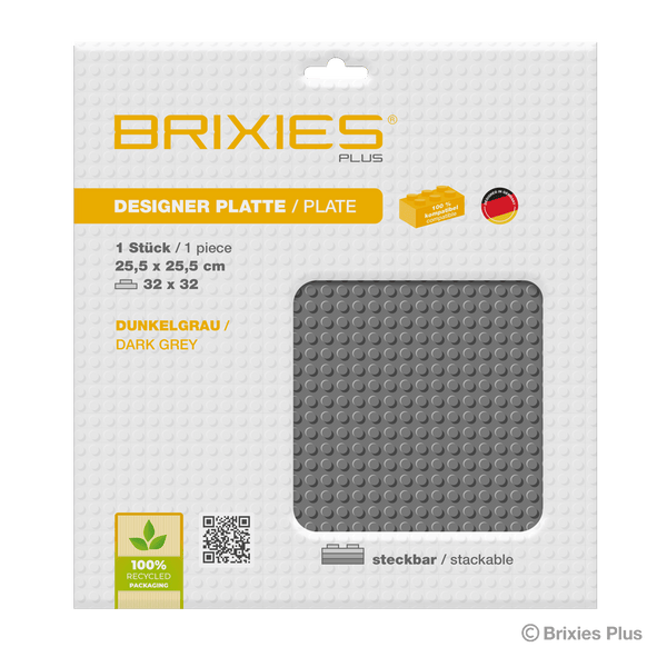 BRIXIES Plus Base Plate Dark Grey 32 x 32 Studs