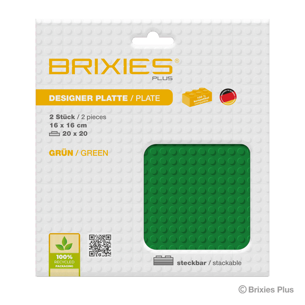 BRIXIES Plus Base Plate Green 20 x 20 Studs Double Pack