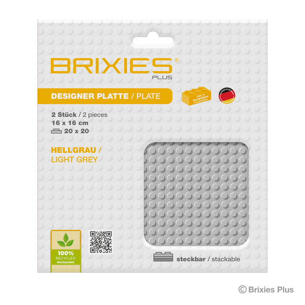 BRIXIES Plus Base Plate Light Gray 20 x 20 Studs Double Pack