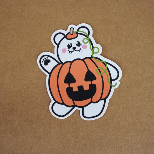 Autocollant ours citrouille d'Halloween