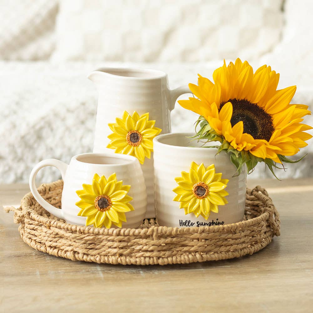 Runde Tasse „Hello Sunshine“ mit 3D-Sonnenblume