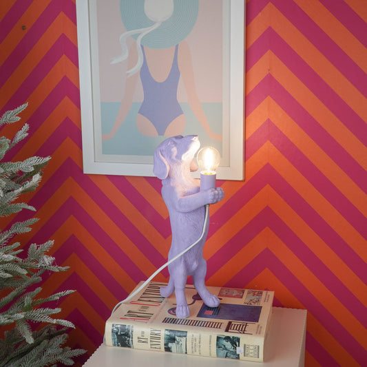 Table Lamp - Dachshund Lamp - Polyresin - Lilac - E14 - 10x15x38cm