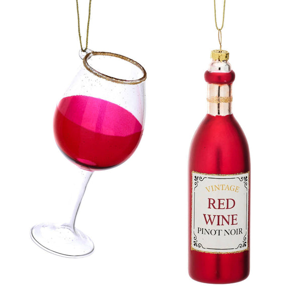 Christmas Ball Red Wine Bottle and Glass