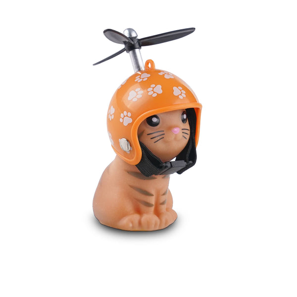 Kitten with helmet and propeller for handlebars