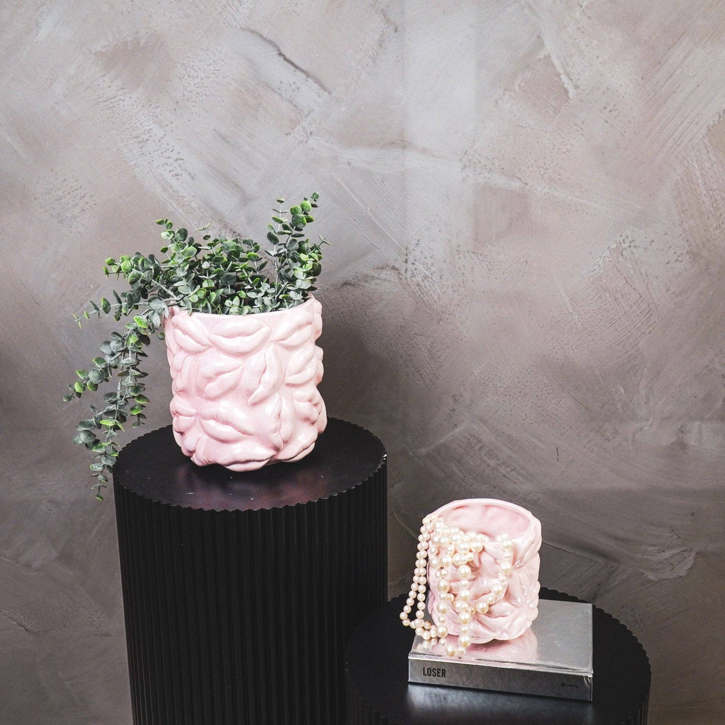 Pot - Bisous - Céramique - Rose clair - 11x11x11,5cm
