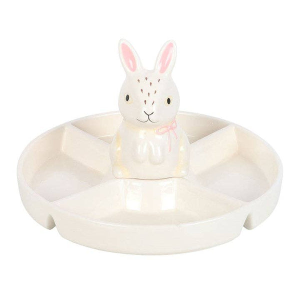 Plat de service pour collation avec compartiment pour trempette et motif de lapin de Pâques