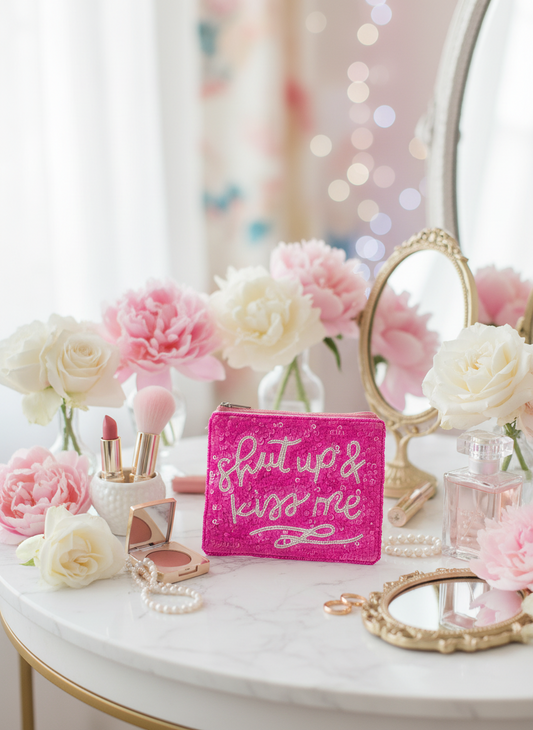 Shut Up & Kiss Me Pearl Zipper Pouch