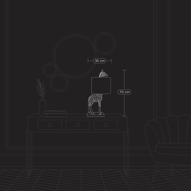 Lucie Giraffe Table Lamp, Black/Gold, 35 x 28 x 70 cm
