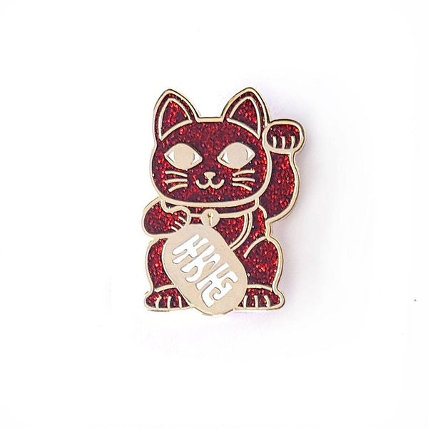 Red Glitter Lucky Cat Pin