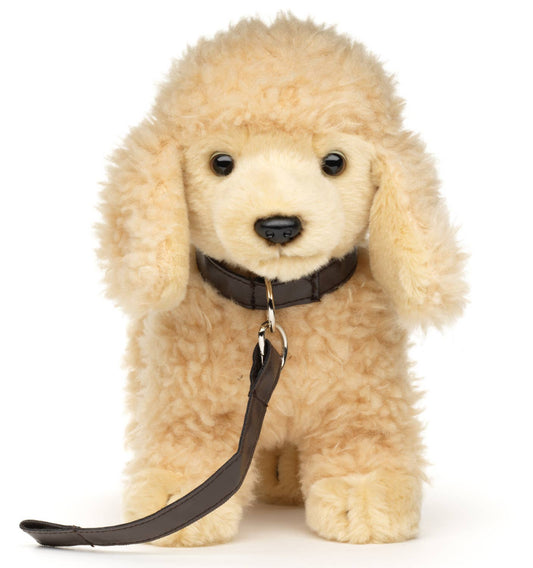 Apricot poodle plush toy, standing (with leash)