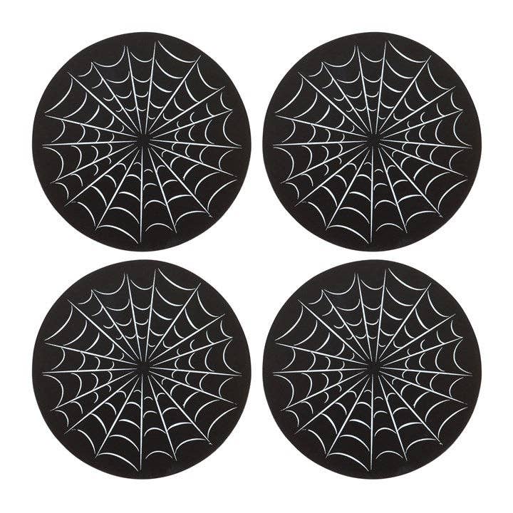 Set of 4 black gothic spiderweb coasters