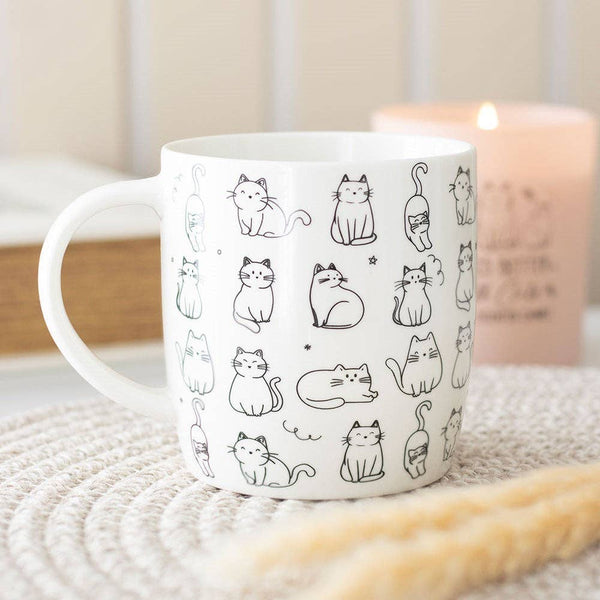 White happy cat pattern mug