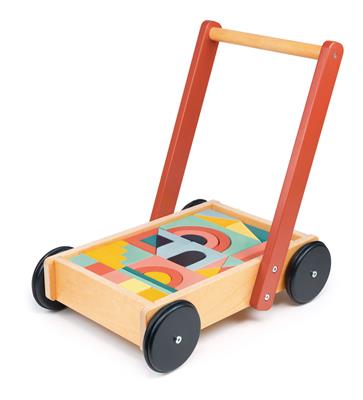 Mentari Bambino: CHARIOT DE MARCHE avec BLOCKS COLORÉS 41x28x42cm, en bois, en boîte, 18m+