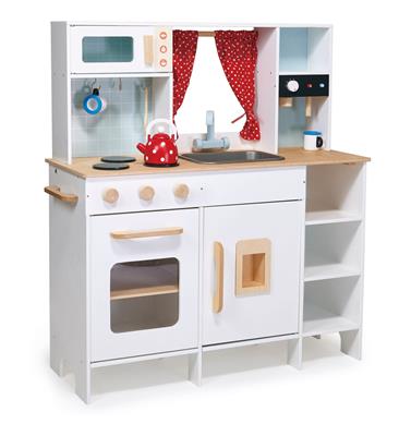Mentari Cuisine: CUISINE À JOUER 84x31x91,5cm, avec 2 tasses et bouilloire, en bois, en boîte, 3+