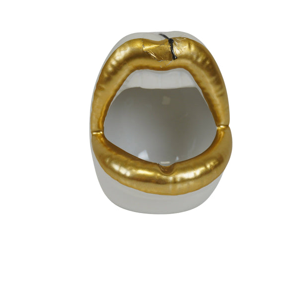 Pot, decoration, rim, ceramic, gold/white, 10 x 10 x 12 cm