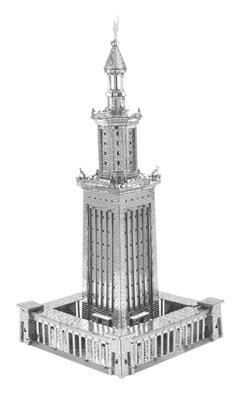 MetalEarth: ICONX - PHARE D'ALEXANDRIE 6,5x6,5x13,7cm, maquette 3D en métal avec 2 feuilles, en boîte 13,5x22x2cm, 14+
