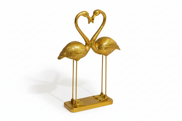 Paire de flamants roses "Cœur d'amour" en or antique
