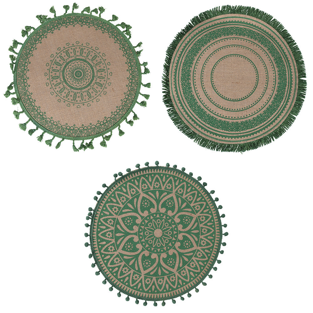 GREEN JUTE PLACEMAT 3 ASSORTED - 5918481