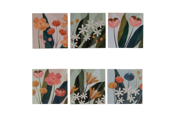 BLOOM SET OF 6 WOODEN COASTERS 9X9CM - 5926278