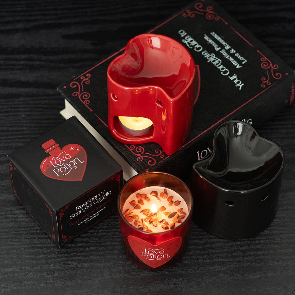 Red Jasper Crystal Candle with Raspberry Scent "Love Potion" for Valentine's Day