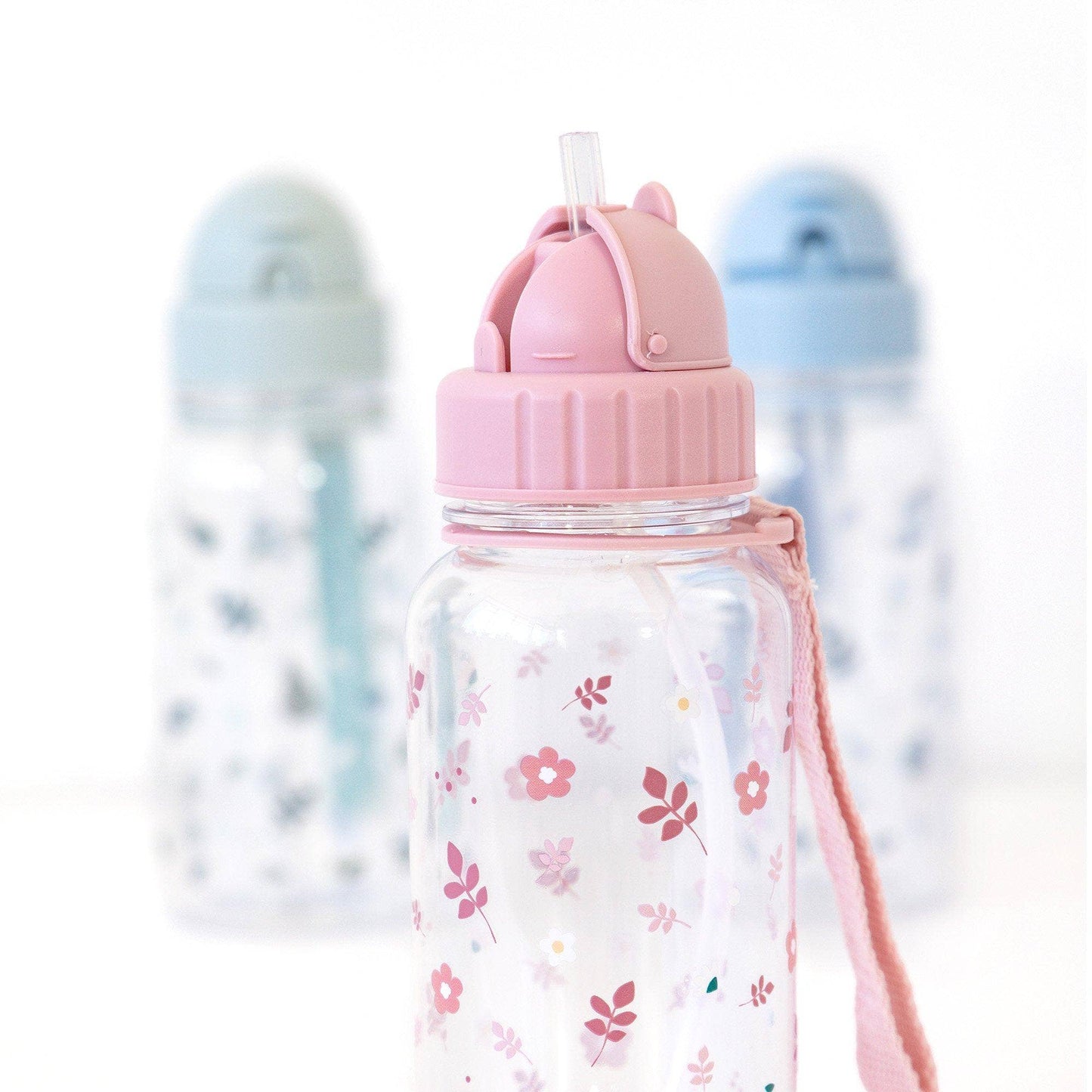 Plastic Bottle with Pink Leaves and Flowers