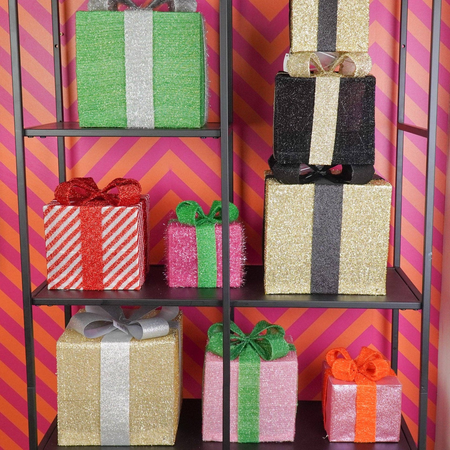 Cadeau de Noël à LED - S3 - Polystyrène - Rose/Vert - 15/20/25cm