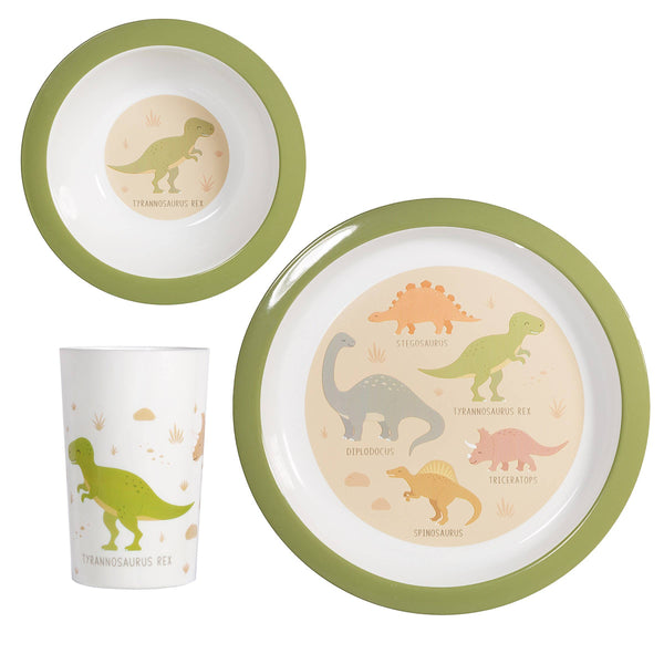 Dinosaur "Desert Dino" children's dinnerware set – plate, glass, and cup