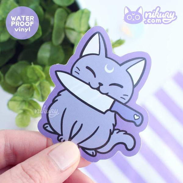 Black Meowgic Cat with Knife Sticker