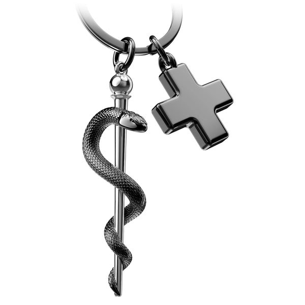 Porte-clés Bâton d'Esculape avec croix médicale