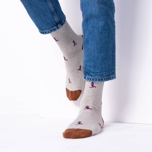 Red Track Patterned Combed Cotton Socks