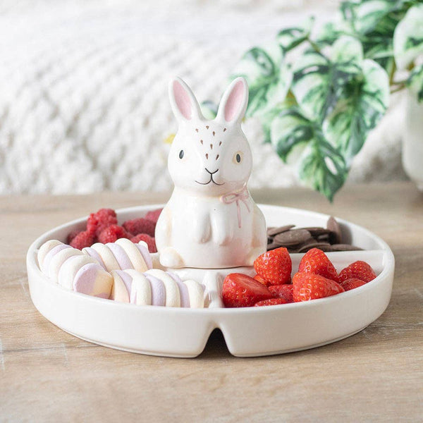 Plat de service pour collation avec compartiment pour trempette et motif de lapin de Pâques