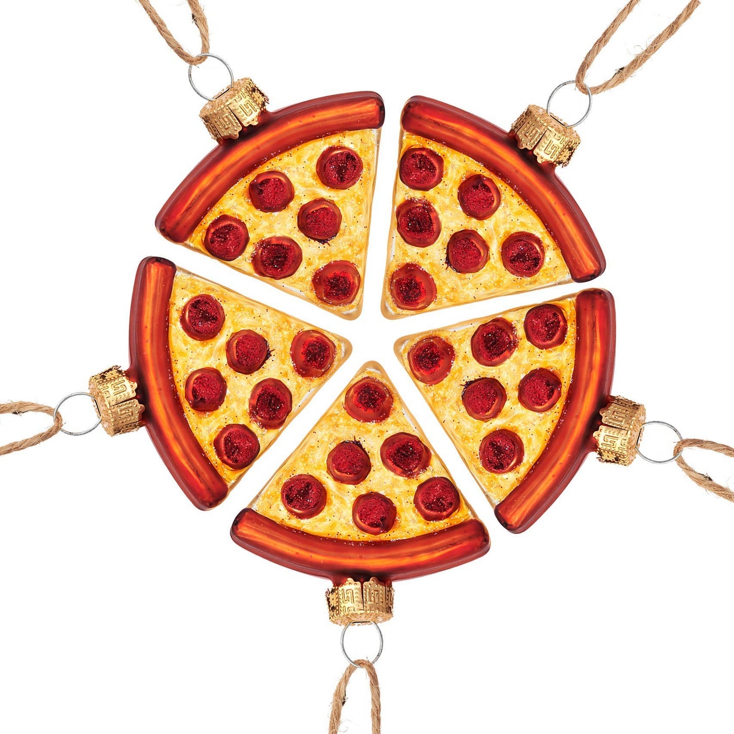 Pizza Slice Christmas Ornaments 5-Pack