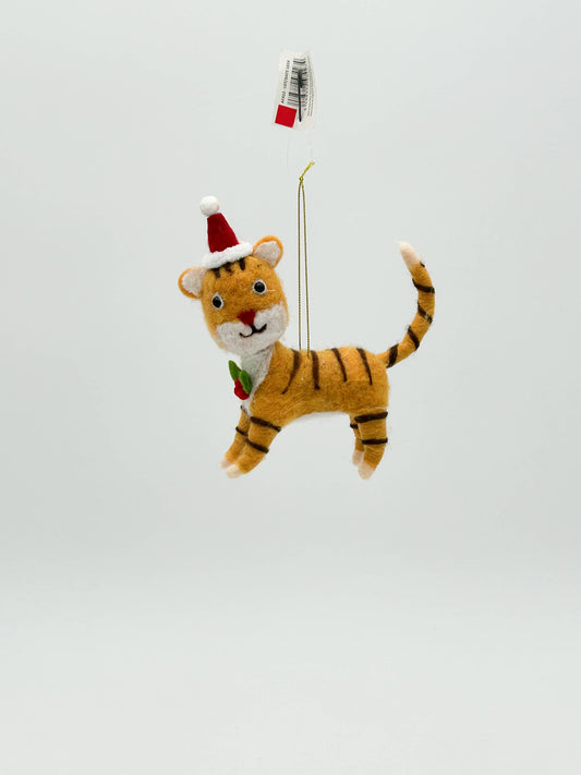 Hanging felt Christmas tree decoration, cat figurine