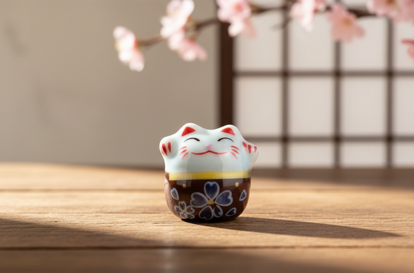 Pearl Lucky Cat White and Brown