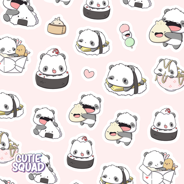 Planches d'autocollants Panda Sushis